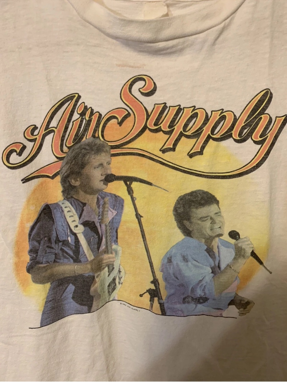 VTG Air Supply World Tour 1984 Music Band‎ Concert Sz S T Shirt White Rare
